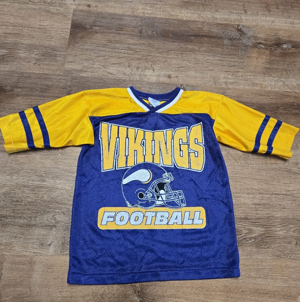 Vintage Vikings Kids Football Shirt - Purple and Yellow Boys 7